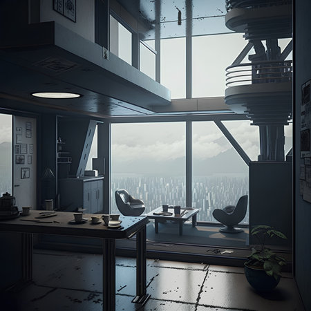 Interior of modern office with city view 3D rendering elements are furnished by NASAの素材