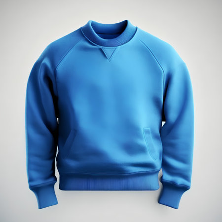 Blue sweater isolated on gray background. Clipping path included for easy editing.の素材