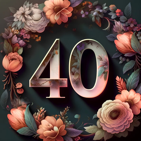 Number 40 with floral background. 3D illustration. Vintage style.の素材