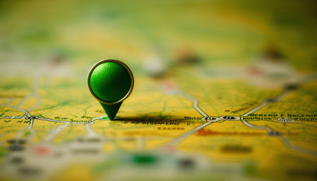 Map of the city of Prague, Czech Republic, with a green pinの素材