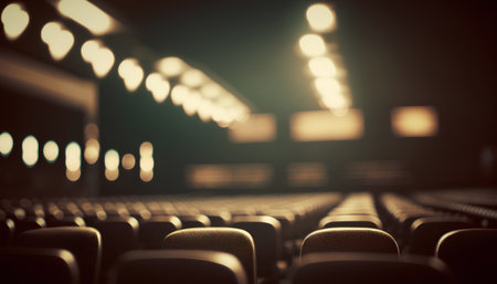 Movie theater auditorium with rows of seats. Filtered image processed vintage effect.の素材