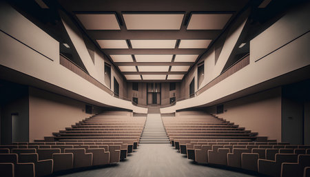 Empty auditorium with empty seats and stairs. 3D Renderingの素材