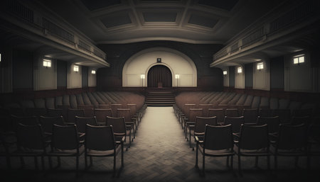 Interior of a theater with empty seats and lights. 3d renderの素材