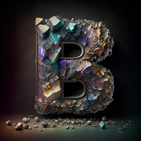 Letter B uppercase. Crushed stone font with abstract pattern on black background. 3d renderingの素材