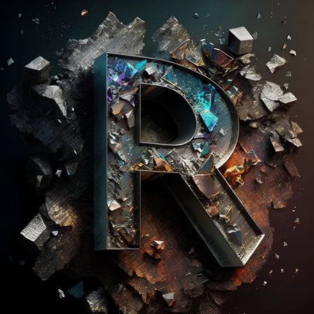 grunge letter R on the abstract background. 3d illustrationの素材