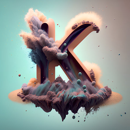 Letter K in the form of an explosion of colored smoke. 3d renderingの素材