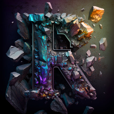 Letter K made of crushed ice and glass. 3D render.の素材