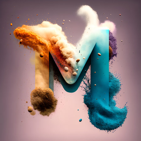 Explosion of colored powder with letter M. 3d rendering.の素材
