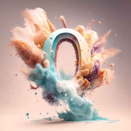 Number 0 with colorful explosion and particles. 3d illustration. Elements for design.の素材