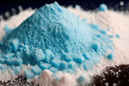 Close-up image of a pile of blue and pink powder.の素材