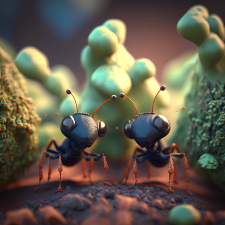 Ants in the soil. 3D illustration. 3D rendering.の素材
