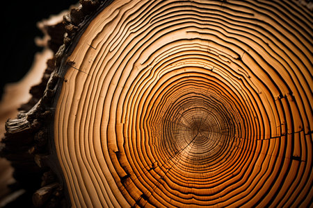 Cross section of tree trunk with annual rings. Abstract background. Toned.の素材