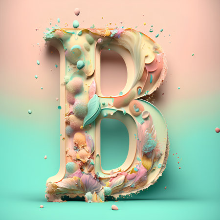 Alphabet letter B uppercase. 3D render font with abstract pattern and colorful drops.の素材