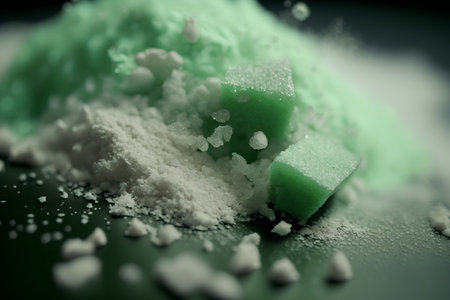 Close up of a pile of green holi powder on black backgroundの素材