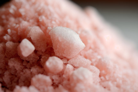 Close up of pink salt crystals. Macro shot. Selective focus.の素材