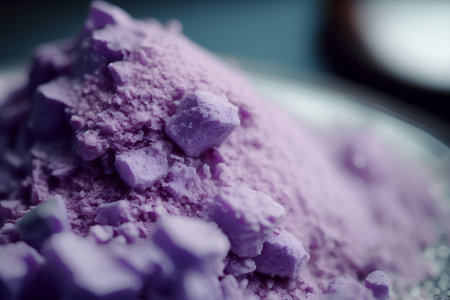 Close up of purple ice cream in bowl. Selective focus. Toned.の素材