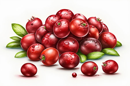 Cranberries with leaves isolated on white background. Realistic vector illustration.の素材