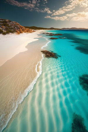 Aerial view of beautiful beach at sunset. Sardinia, Italyの素材