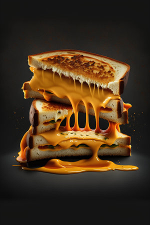 Delicious sandwich with melted cheese on black background. 3d renderingの素材