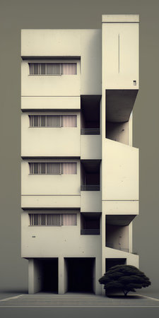 3D render of a modern apartment building on a gray background.の素材