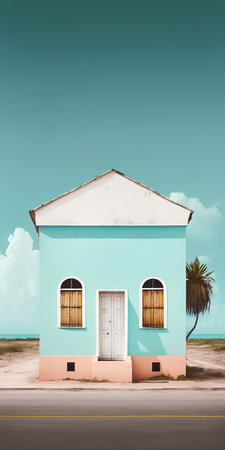 Colorful house on the beach with blue sky and clouds background.の素材