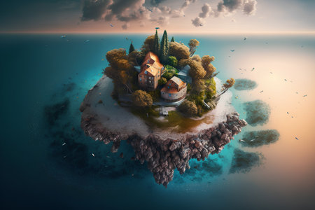 Small island in the middle of the sea. 3d render.の素材