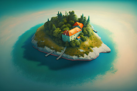 Small island in the middle of the sea. 3D illustration.の素材