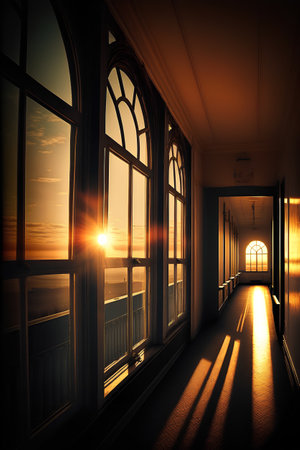 sunset in the window of a cruise ship, 3d renderの素材