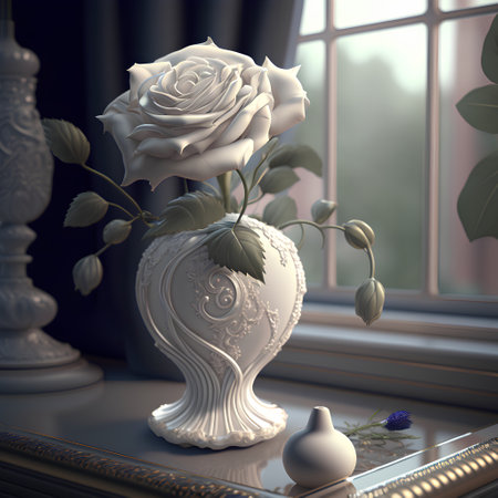 White rose in a vase on the table. 3d renderの素材