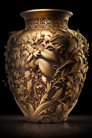 Classical vase with floral ornament on black background. 3D renderingの素材