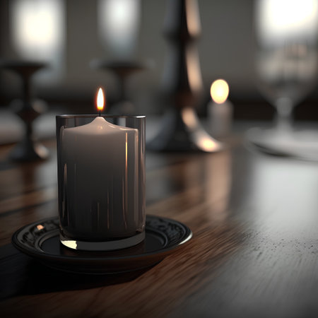 Candle on a table in a restaurant. 3d rendering.の素材