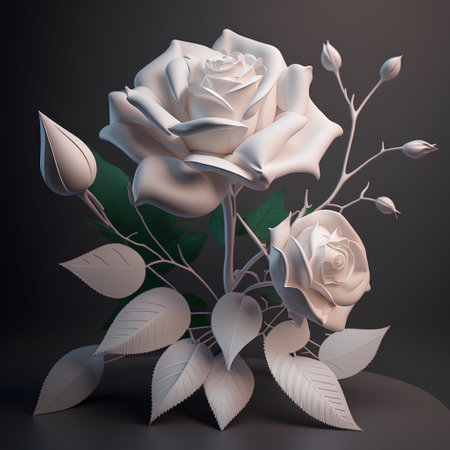 White rose bouquet on black background, 3d render, square imageの素材