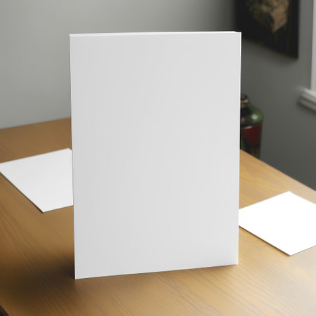 Blank white business card on a wooden table. 3d renderingの素材