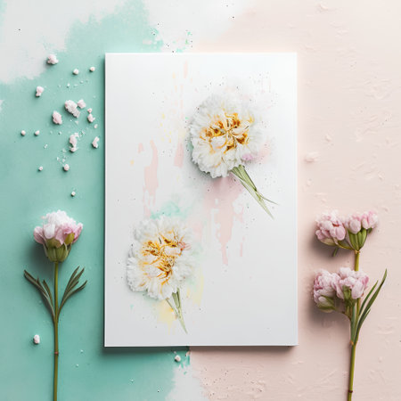 Creative layout made of flowers on pastel background. Flat lay.の素材