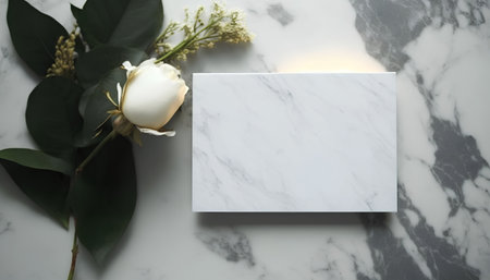 Greeting card mockup with white rosele background.の素材