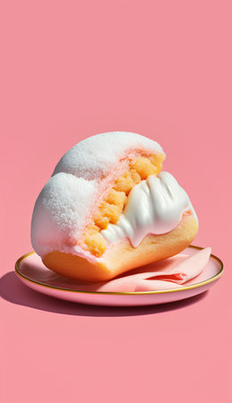 Cake with cream on pink background. Minimal food concept.の素材