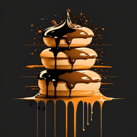Pancakes with chocolate dripping on black background. Vector illustration.の素材