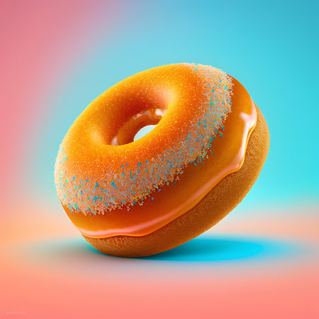 Donut with icing on a colorful background. 3d illustration.の素材