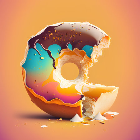 Donut with glaze and sprinkles isolated on orange background.の素材