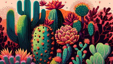 Seamless pattern with cacti and succulents.の素材