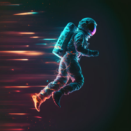 Astronaut in space suit running fast. 3D rendering.の素材