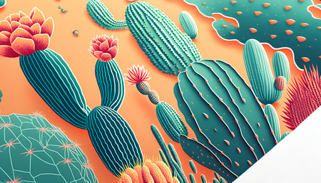 Cactuses and succulents background. 3d illustration.の素材