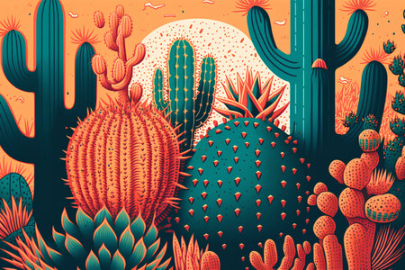 Cactuses and cactuses in the desert. Vector illustration.の素材
