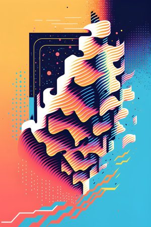 Abstract background with dynamic waves. Vector illustration in trendy 80s-90s style.の素材