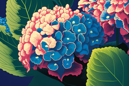 Hand drawn hydrangea. Vector illustration in vintage style.の素材
