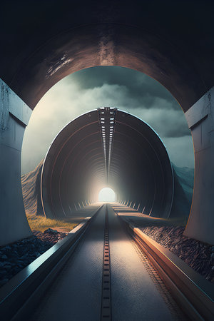 Tunnel in the middle of the road. 3d renderingの素材