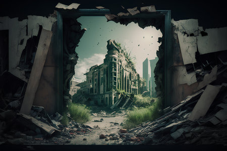 Ruins of an old industrial building in the city. Mixed mediaの素材