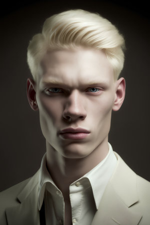Portrait of a handsome young man with blond hair. Studio shot.の素材