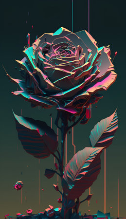 3d illustration of a rose flower with pink and blue gradient.の素材