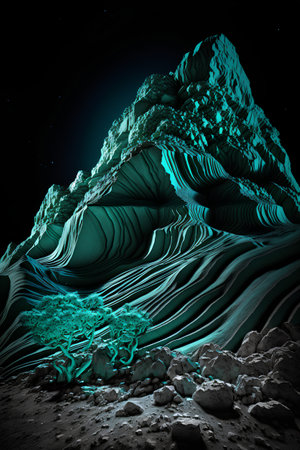 Fantasy alien planet. Mountain and nebula. 3D illustrationの素材